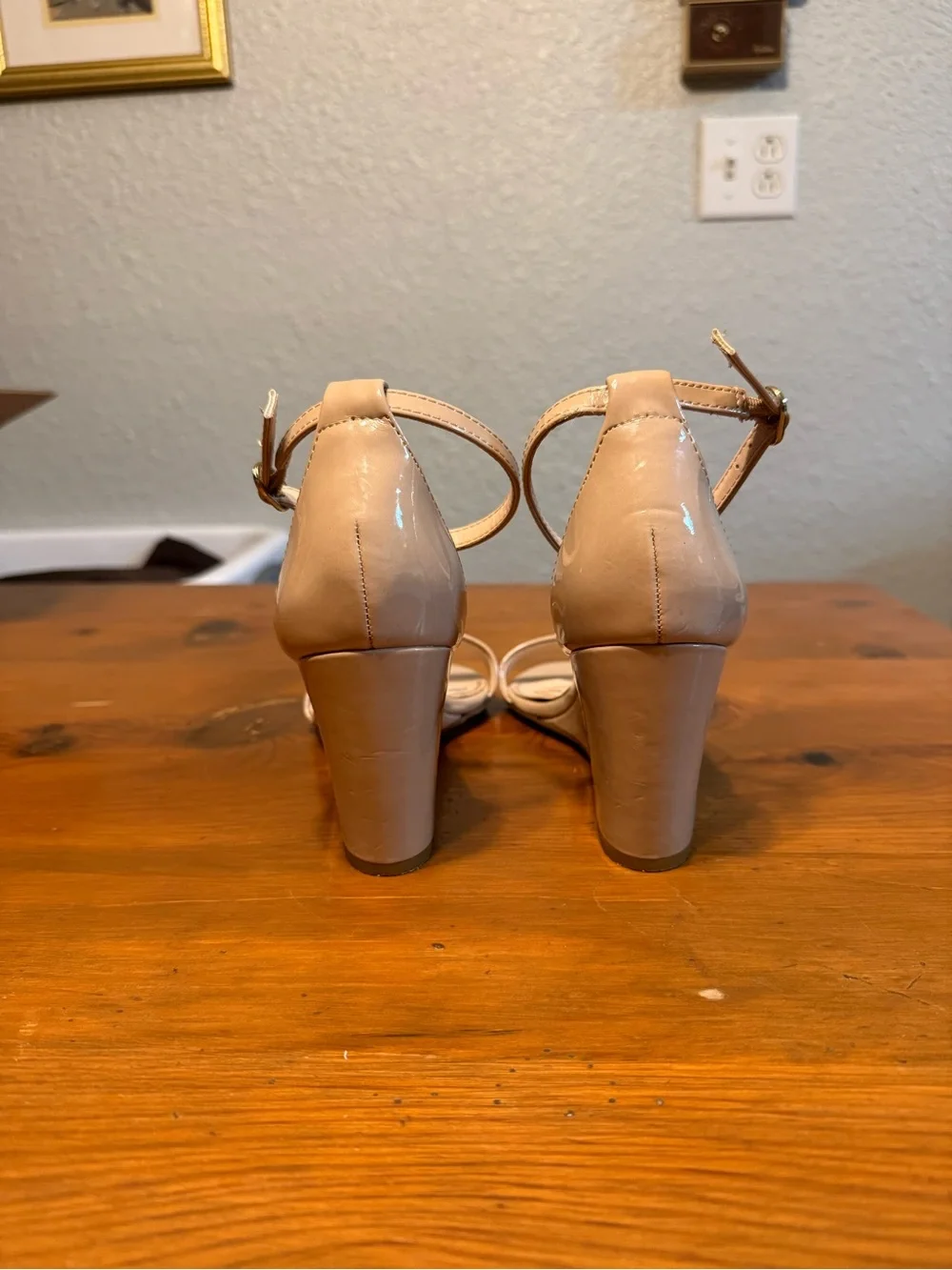 Womens Nude Ankle-Strap Wedge Heel Sandals